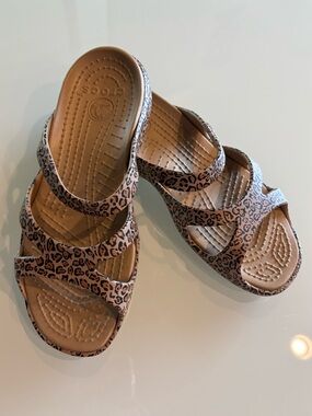 Animal Print Crocs Strappy Sandals, 7